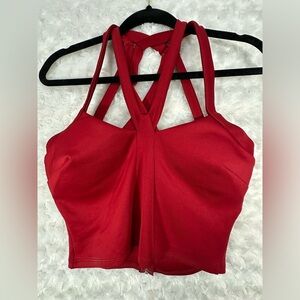 Charlotte Russe Womens Juniors Red Strappy Halter Crop Top
